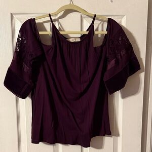 LOFT Deep Purple Cold Shoulder Blouse